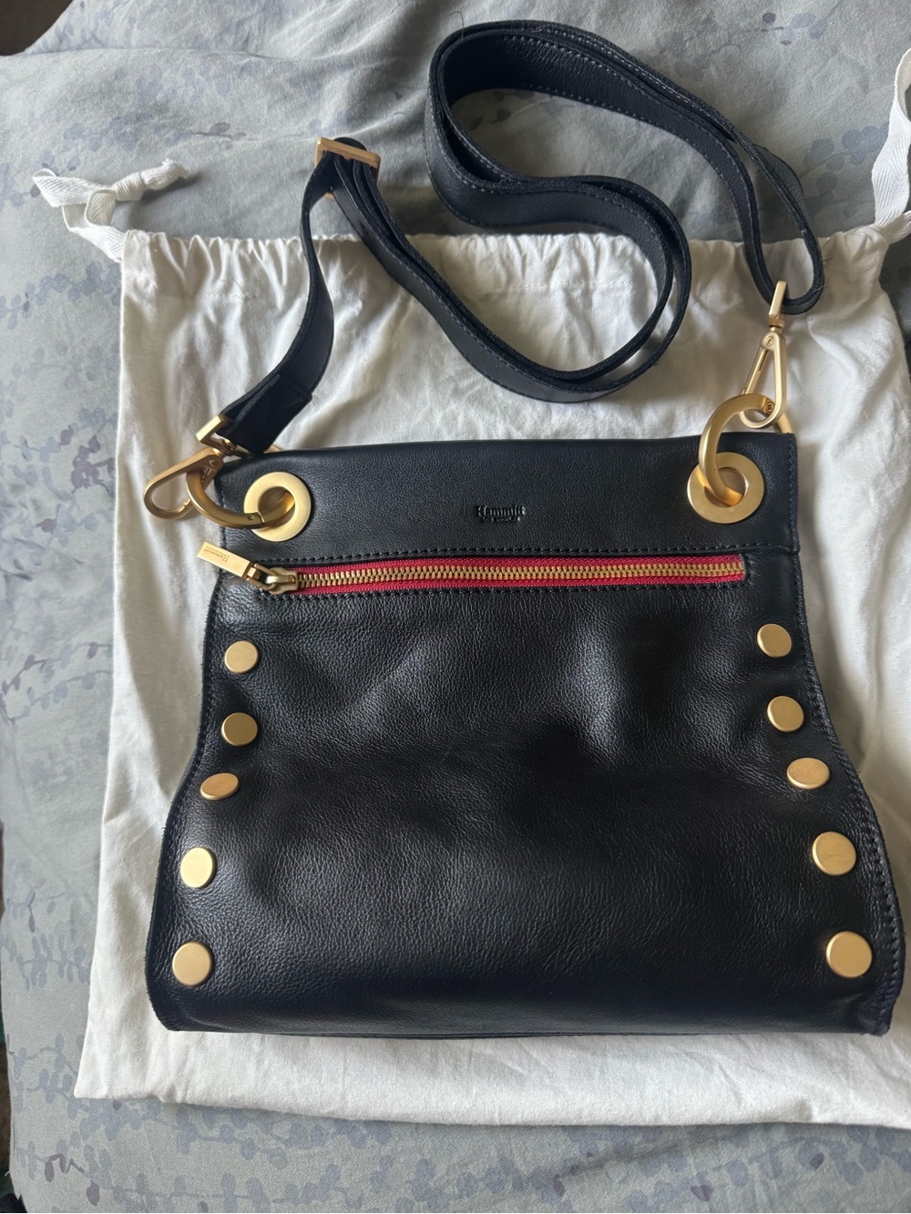 Hammitt Tony Medium - Black Leather convertible crossbody & gold hardware